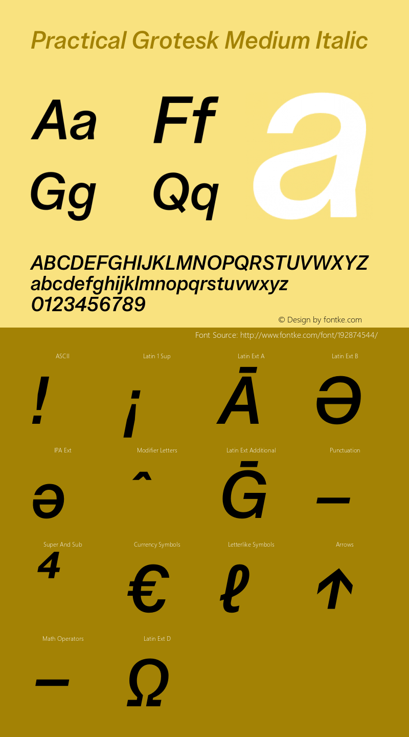 Practical Grotesk Medium Italic Version 2.000;FEAKit 1.0图片样张