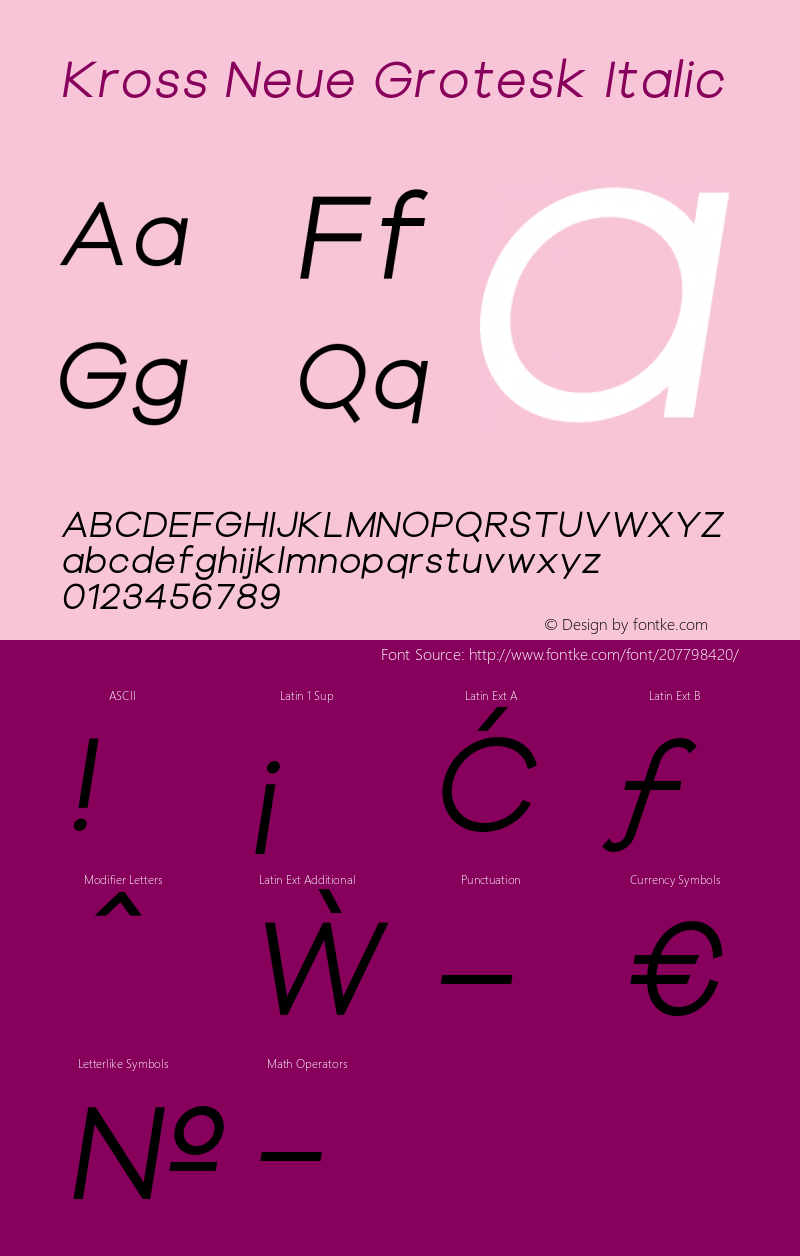 Kross Neue Grotesk Italic Version 1.000;hotconv 1.0.109;makeotfexe 2.5.65596图片样张