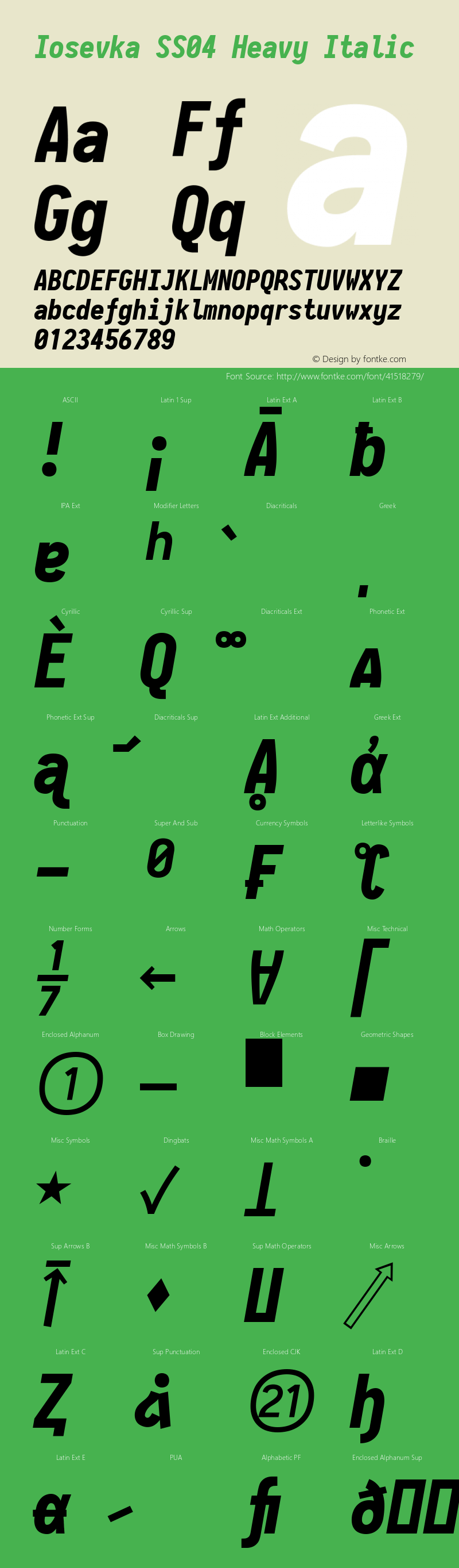 Iosevka SS04 Heavy Italic 2.3.1; ttfautohint (v1.8.3) Font Sample