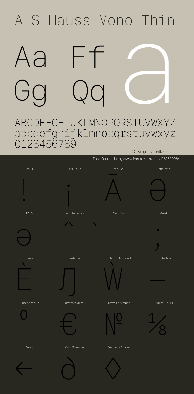 ALS Hauss Mono Thin Version 1.300;hotconv 1.0.109;makeotfexe 2.5.65596 Font Sample