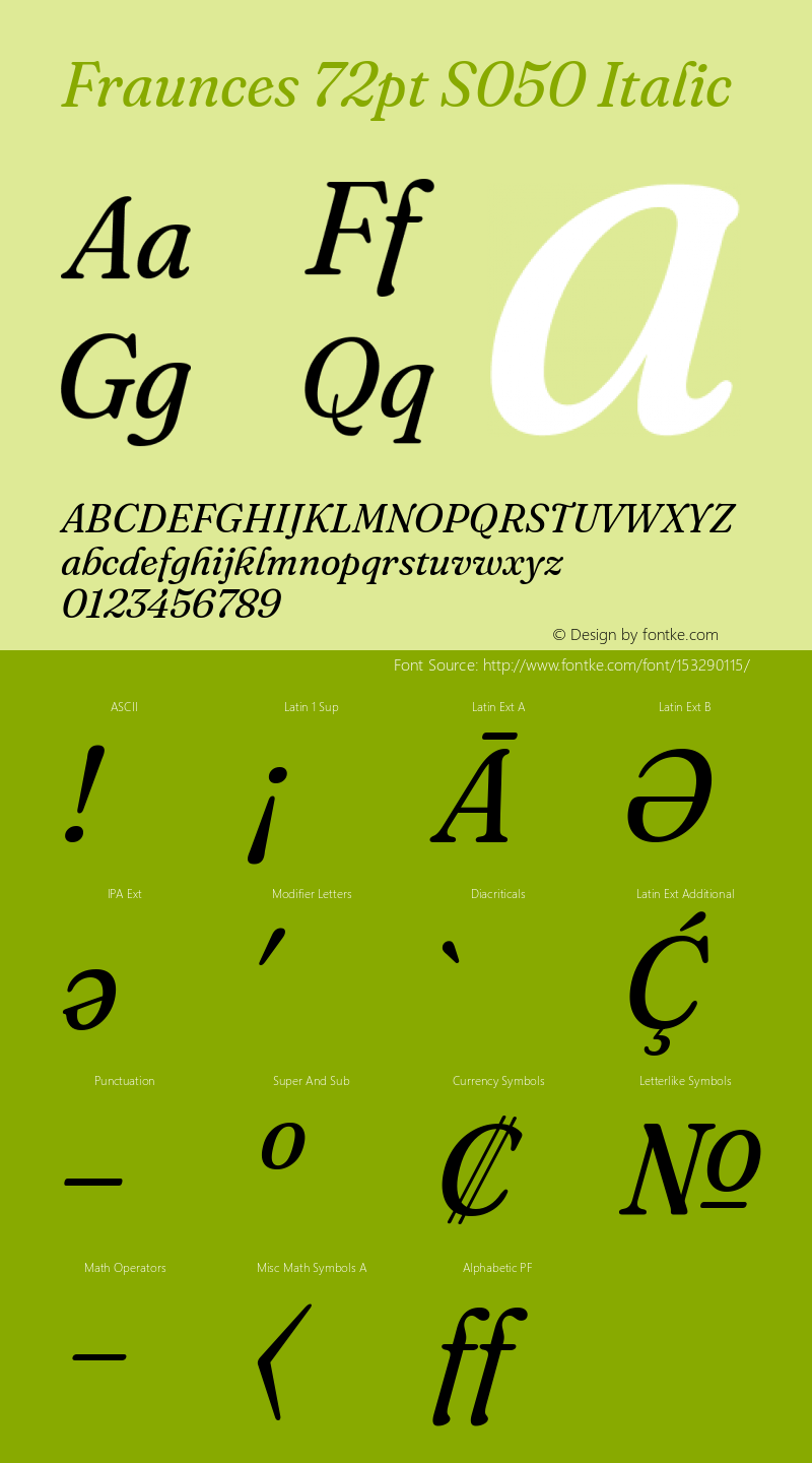 Fraunces 72pt S050 Italic Version 1.000; ttfautohint (v1.8.3) Font Sample