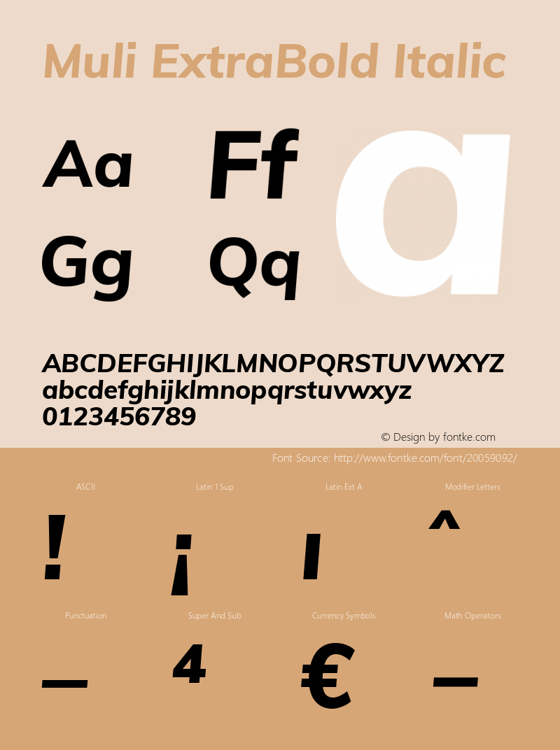 Muli ExtraBold Italic Version 2.000 Font Sample