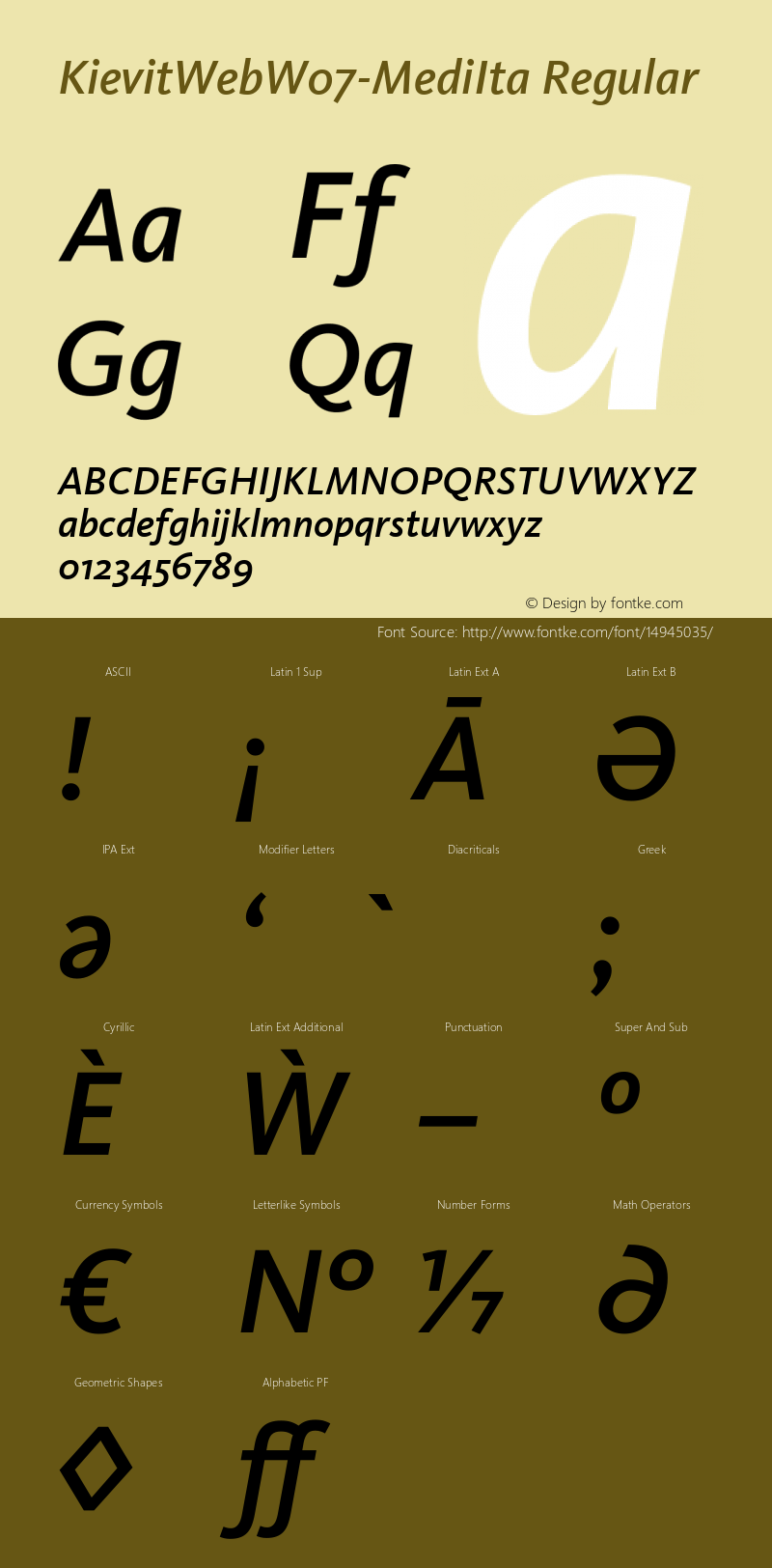 KievitWebW07-MediIta Regular Version 7.504 Font Sample