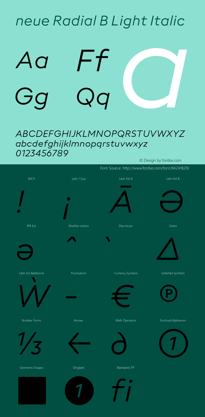 neue Radial B Light Italic Version 1.000;hotconv 1.0.109;makeotfexe 2.5.65596 Font Sample