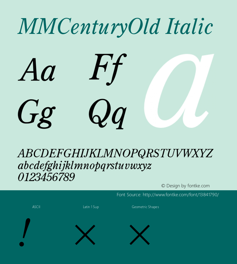 MMCenturyOld Italic Version 3.100;PS 001.000;hotconv 1.0.38;makeotf.lib1.6.5960 Font Sample