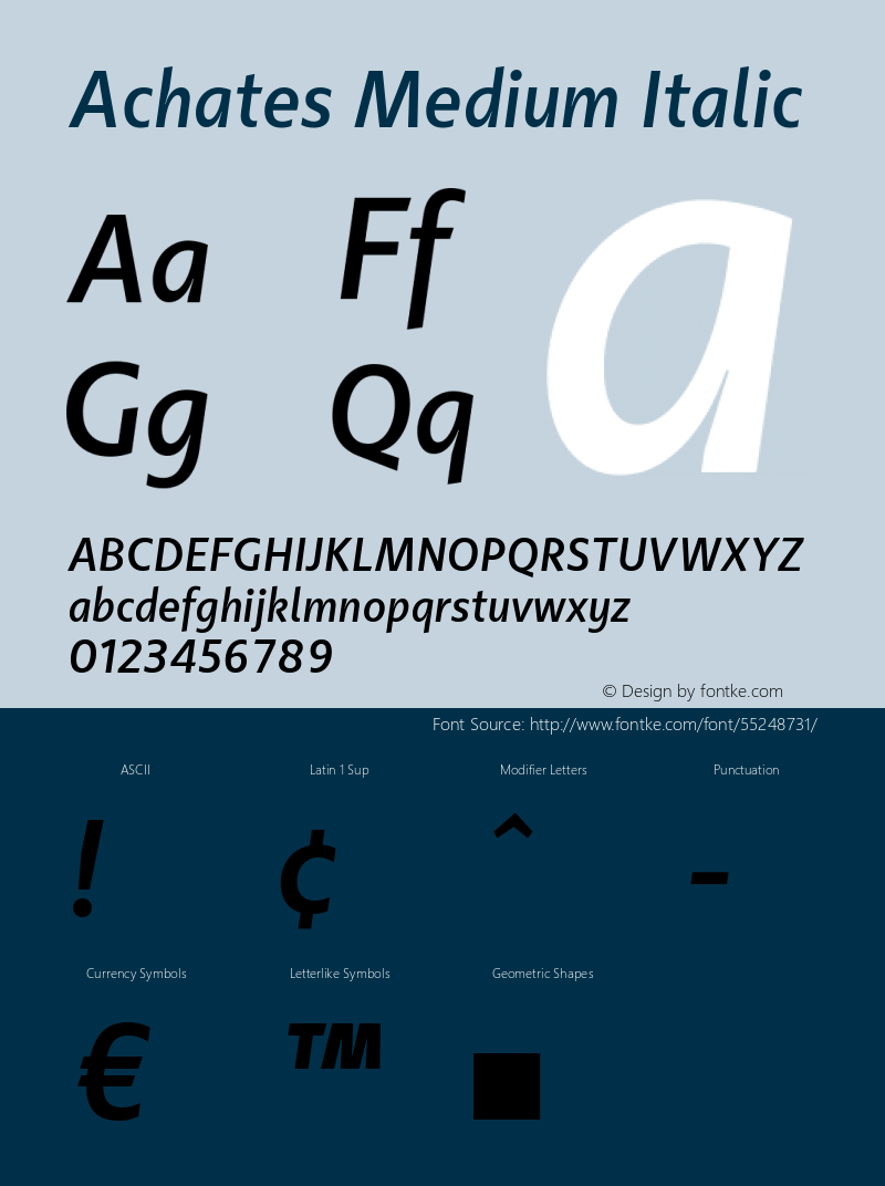 Achates Medium Italic Version 2.056 Font Sample