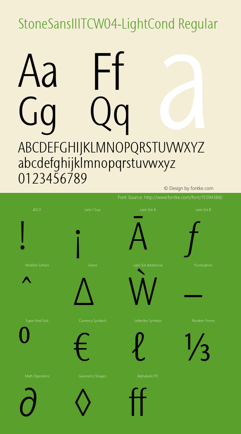 StoneSansIIITCW04-LightCond Regular Version 1.00 Font Sample