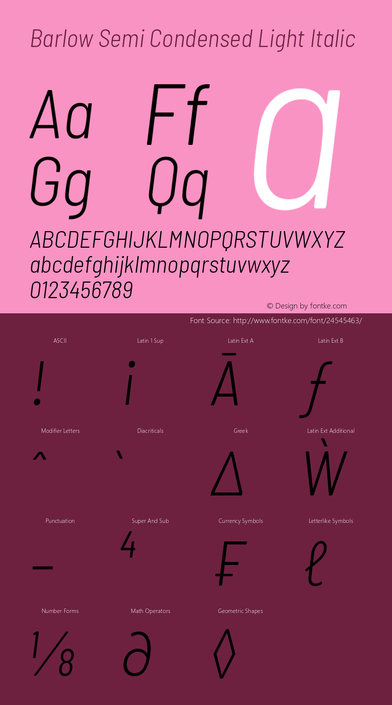 Barlow Semi Condensed Light Italic Version 1.101 Font Sample