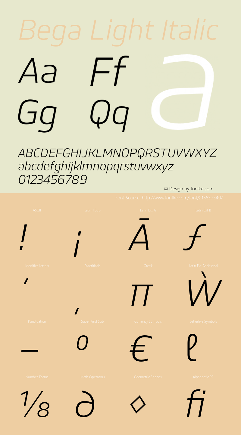 Bega Light Italic Version 1.0图片样张