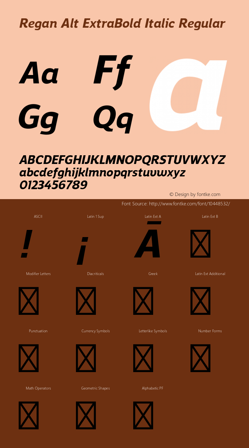 Regan Alt ExtraBold Italic Regular Version 1.001;PS 001.001;hotconv 1.0.70;makeotf.lib2.5.58329 Font Sample