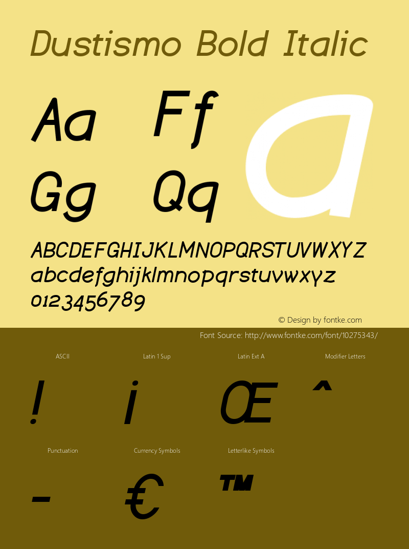 Dustismo Bold Italic Version 1.06 2003 Font Sample