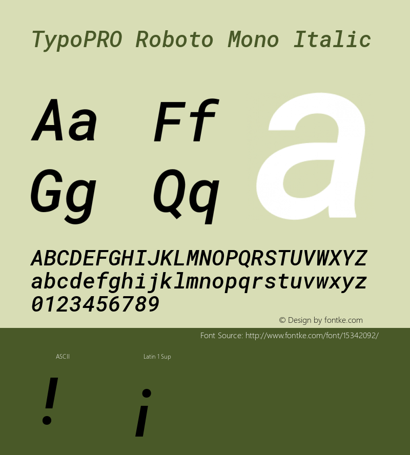 TypoPRO Roboto Mono Italic Version 2.000985; 2015; ttfautohint (v1.3) Font Sample