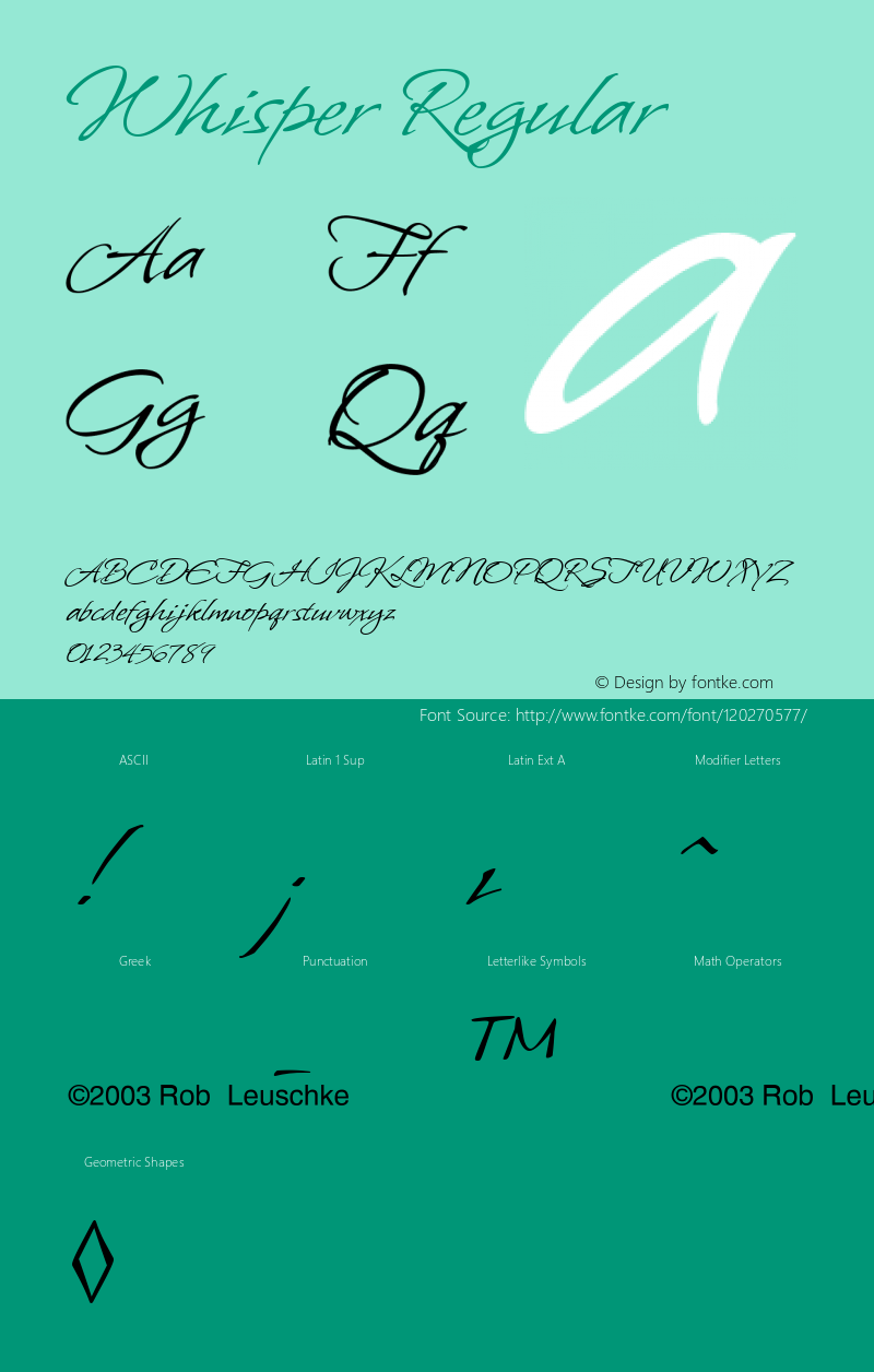 Whisper W05 ROB Version 4.10 Font Sample