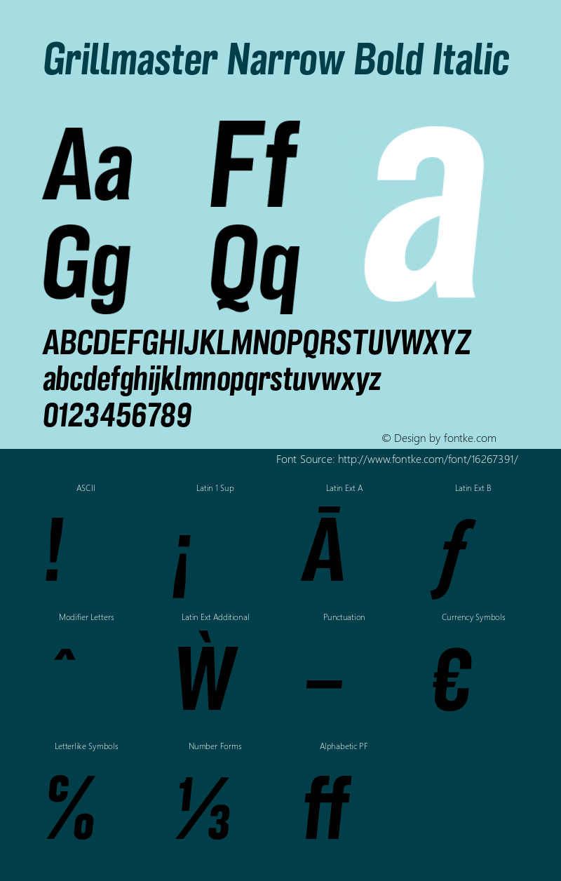 Grillmaster Narrow Bold Italic Version 1.000 Font Sample