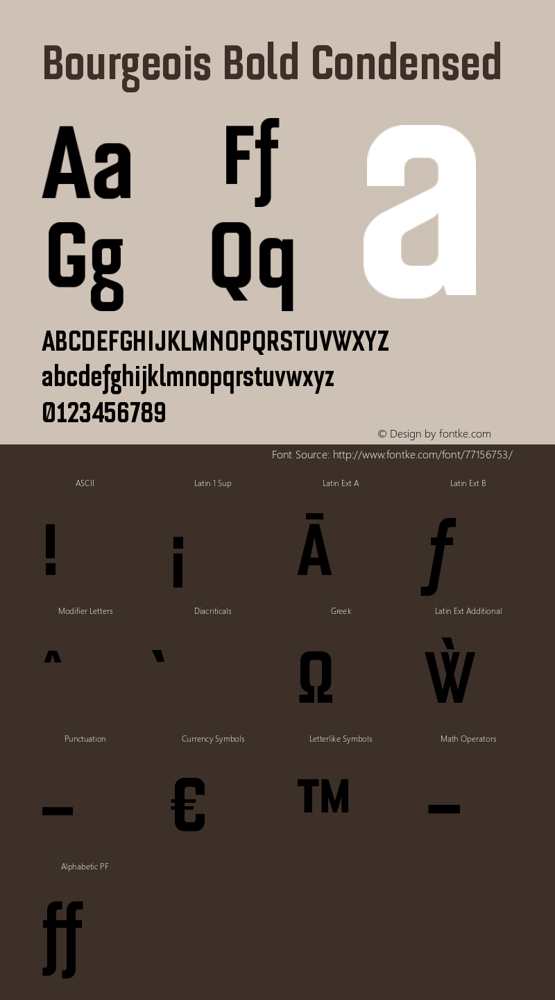 Bourgeois Bold Condensed Version 1.105;PS 001.105;hotconv 1.0.88;makeotf.lib2.5.64775 Font Sample