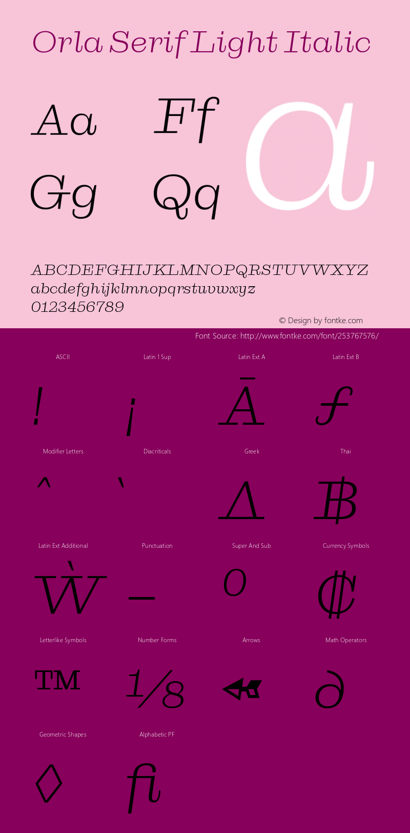 Orla Serif Light Italic Version 1.000;hotconv 1.0.109;makeotfexe 2.5.65596图片样张