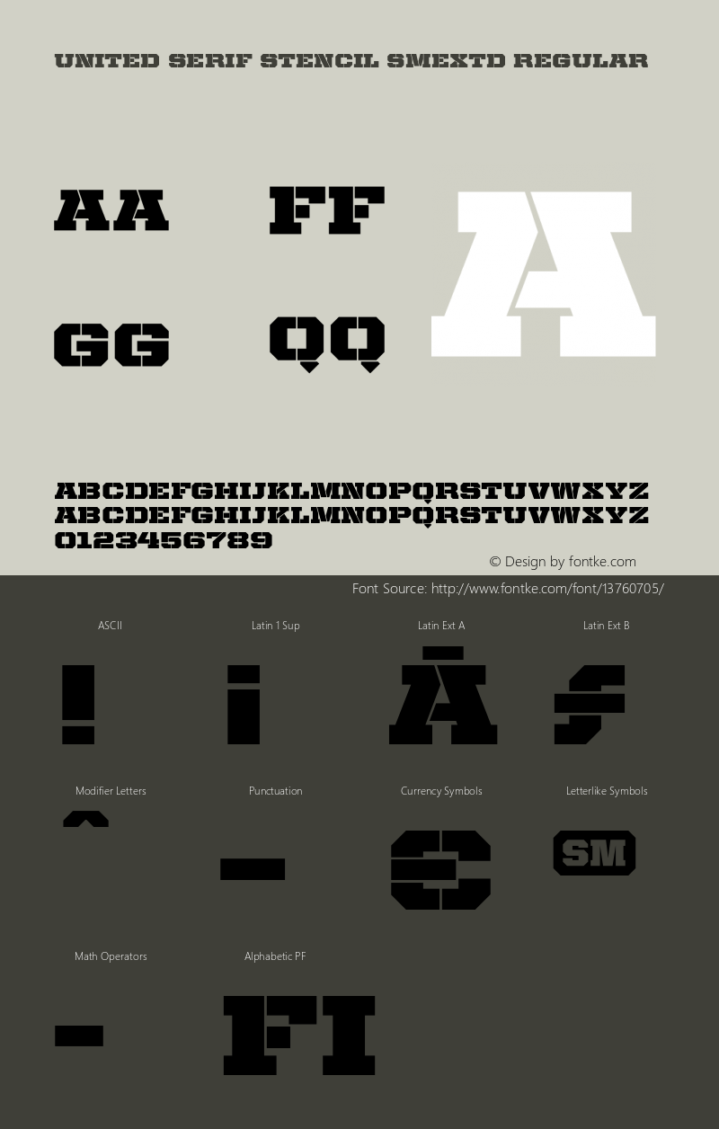 United Serif Stencil SmExtd Regular Version 001.002 Font Sample