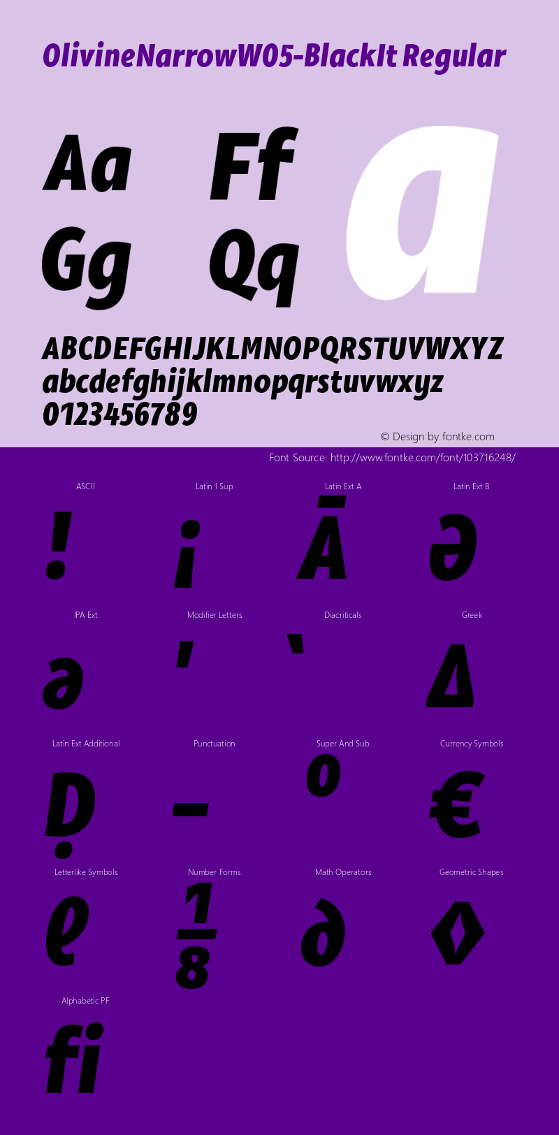 Olivine Narrow W05 Black Italic Version 1.00 Font Sample