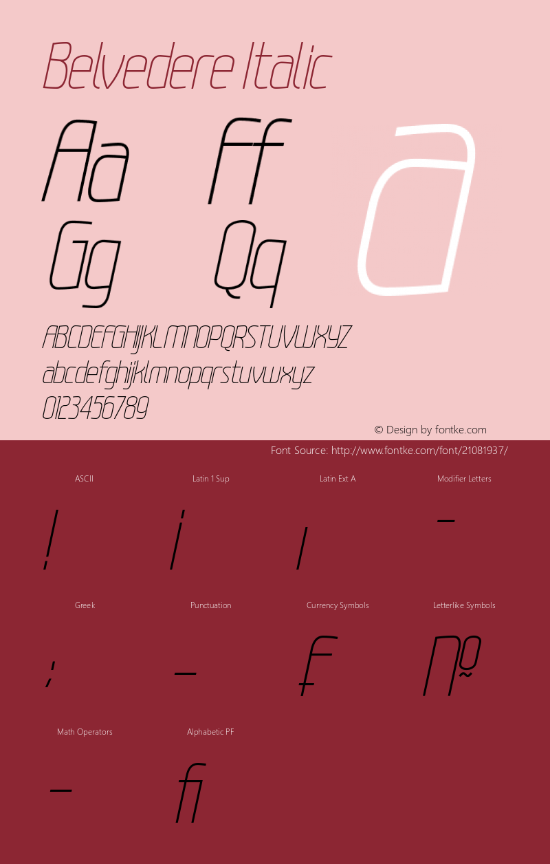 Belvedere Italic Version 1.00 September 13, 2014, initial release Font Sample