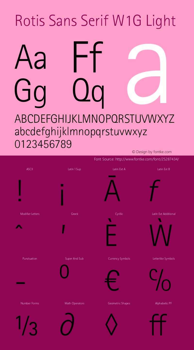 RotisSansSerifW1G-Light Version 1.000 Font Sample