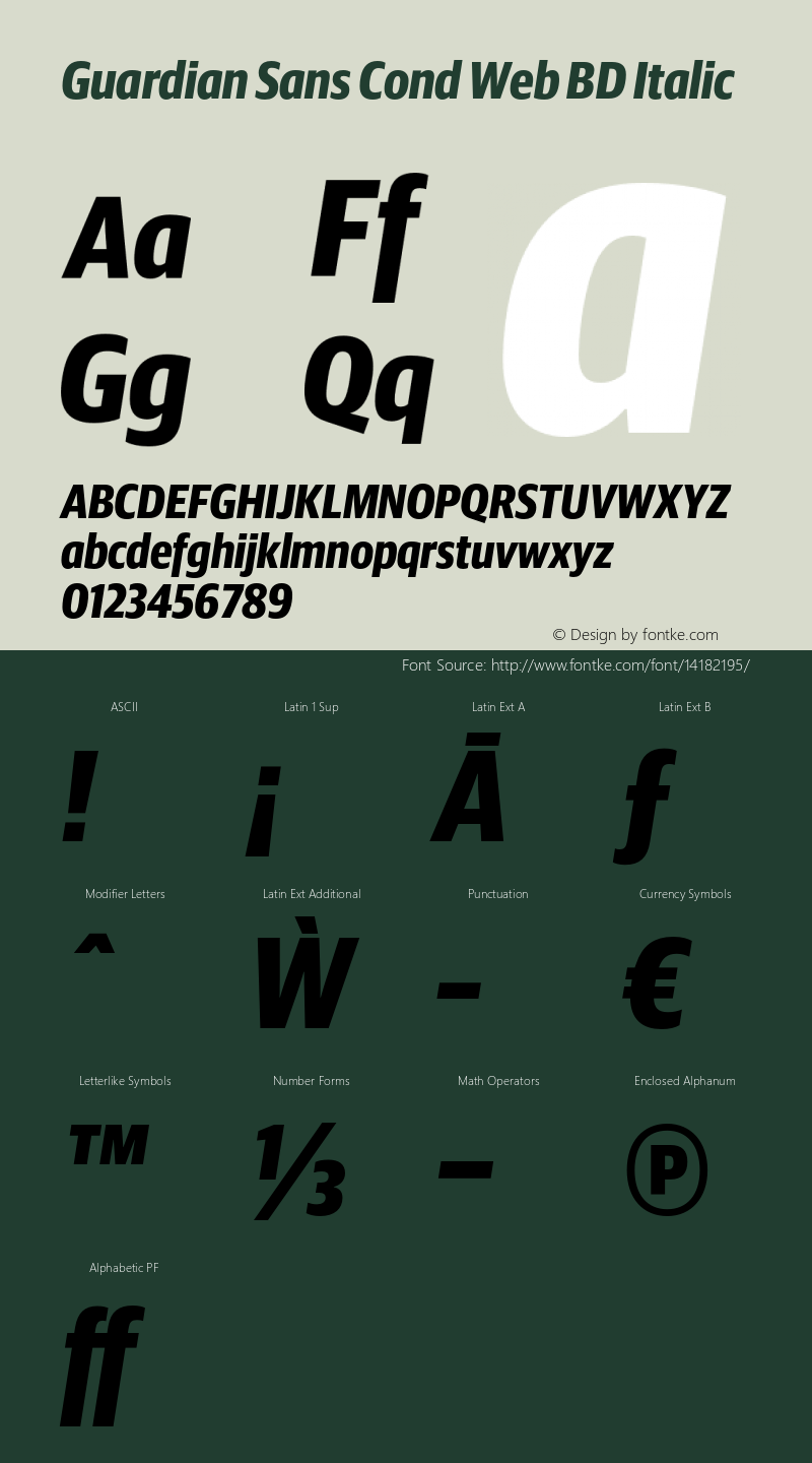 Guardian Sans Cond Web BD Italic Version 1.1 2012 Font Sample