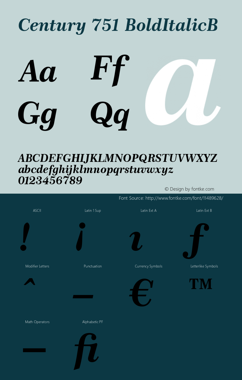 Century 751 BoldItalicB Version 003.001 Font Sample