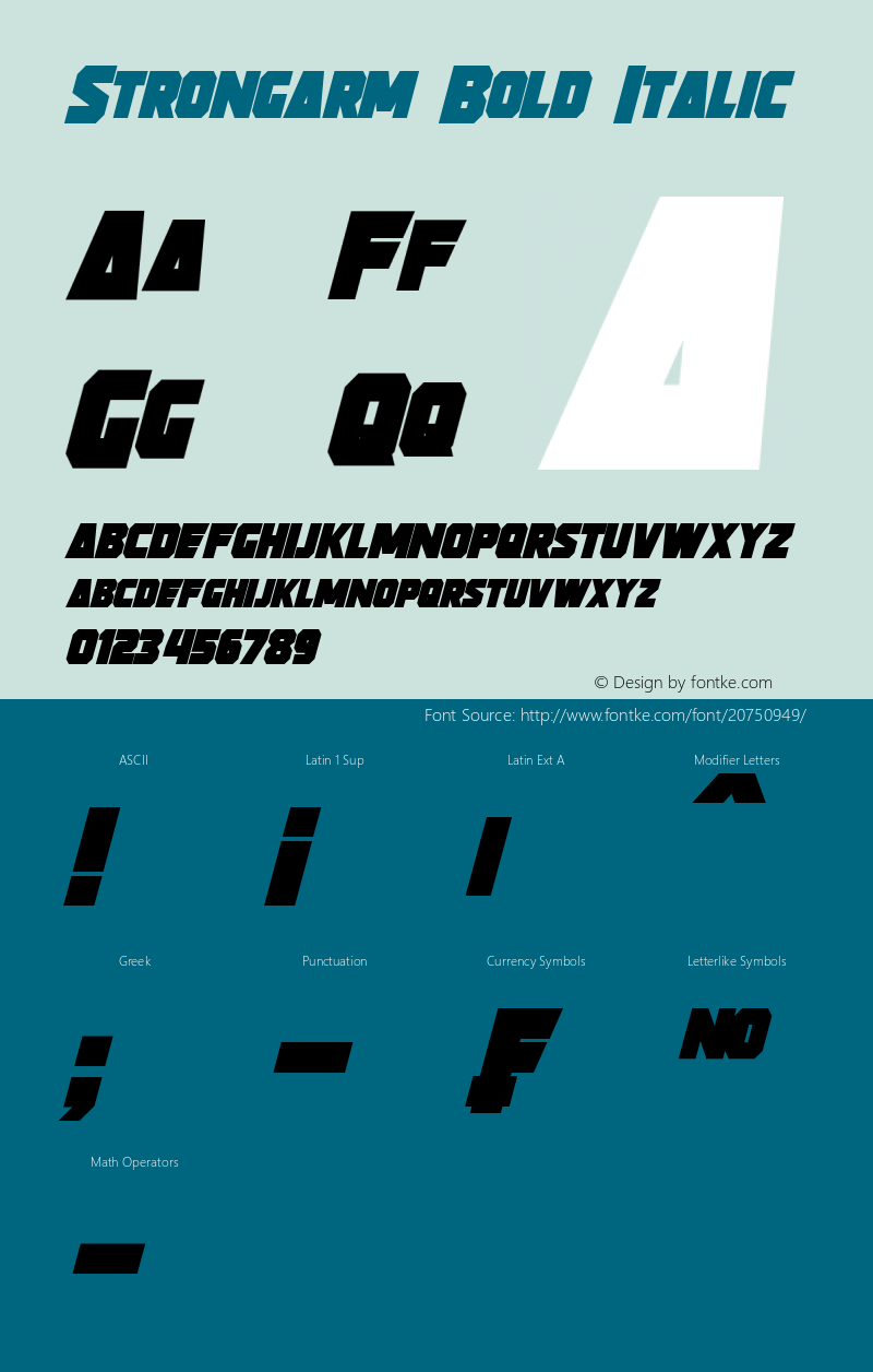 Strongarm Bold Italic Version 1.00 October 7, 2014, initial release Font Sample