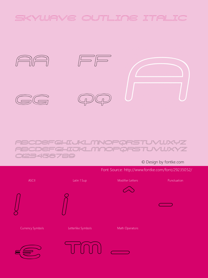 Skywave Outline Italic Version 1.000 Font Sample