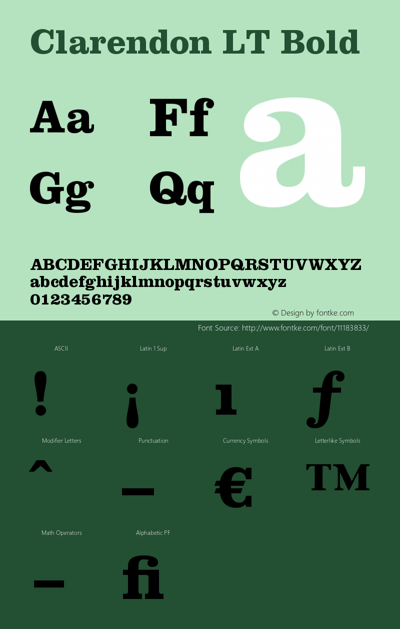 Clarendon LT Bold Version 006.000 Font Sample