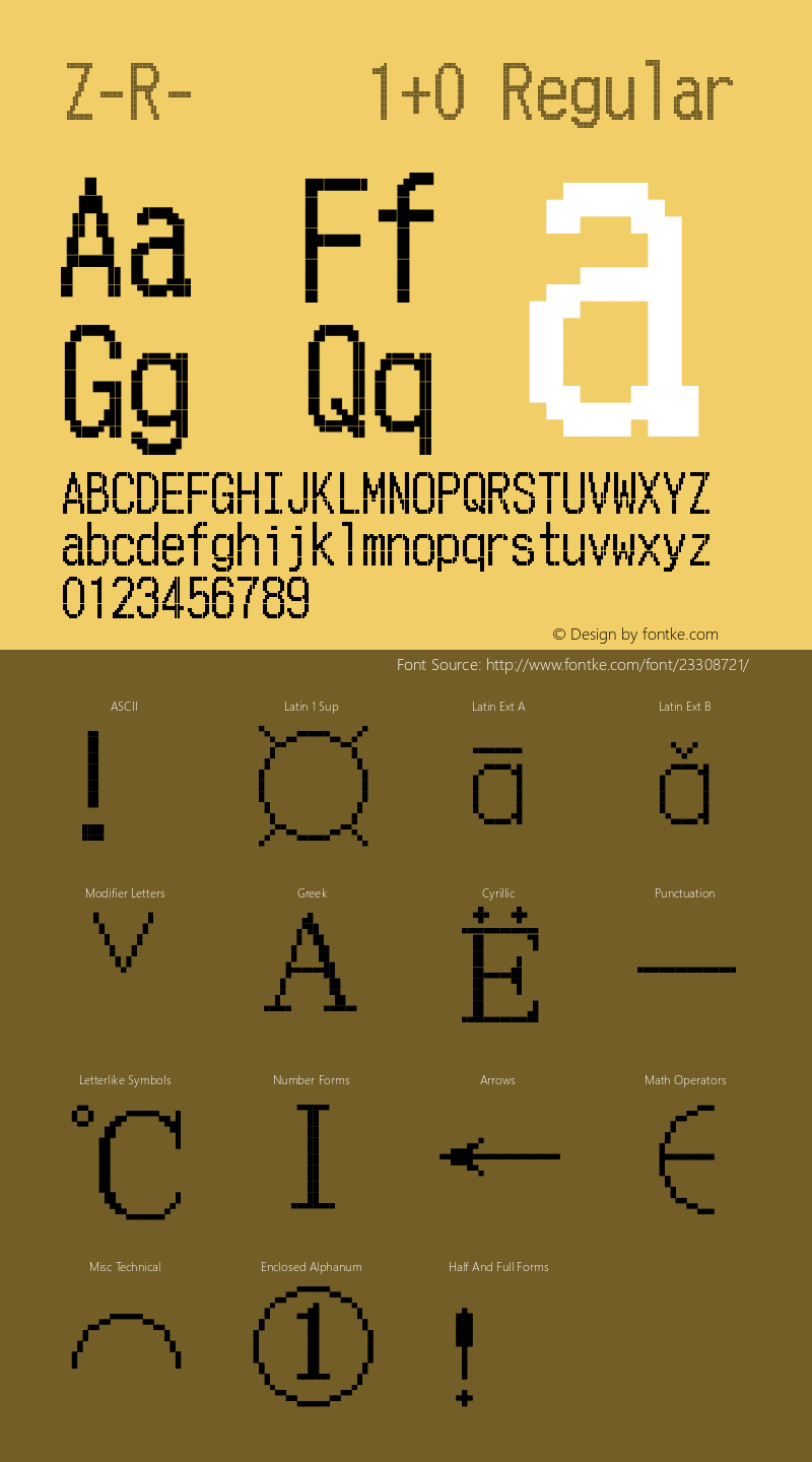 Z-R-阵数字字母1+0 Version 1.00 March 9, 2015, initial release Font Sample
