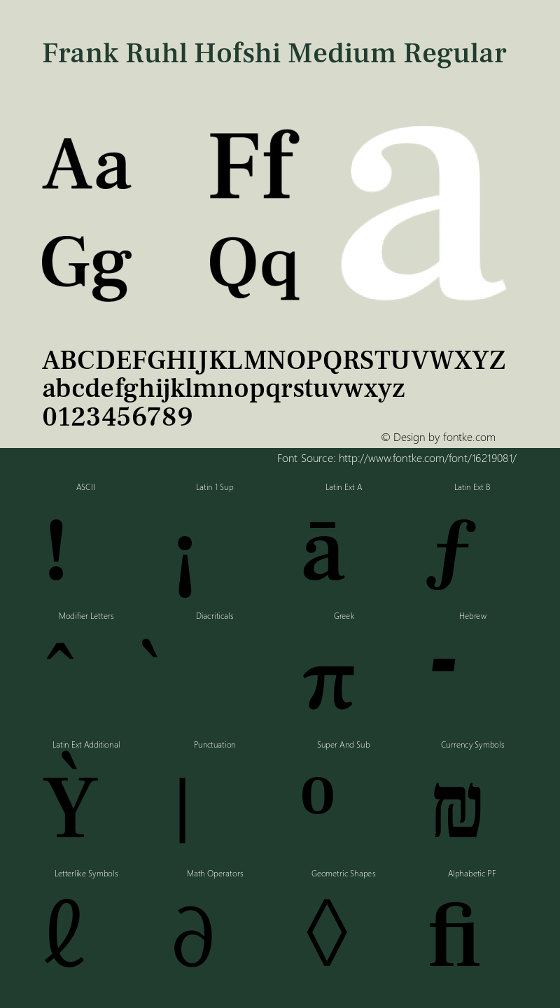 Frank Ruhl Hofshi Medium Regular Version 5.001 Font Sample