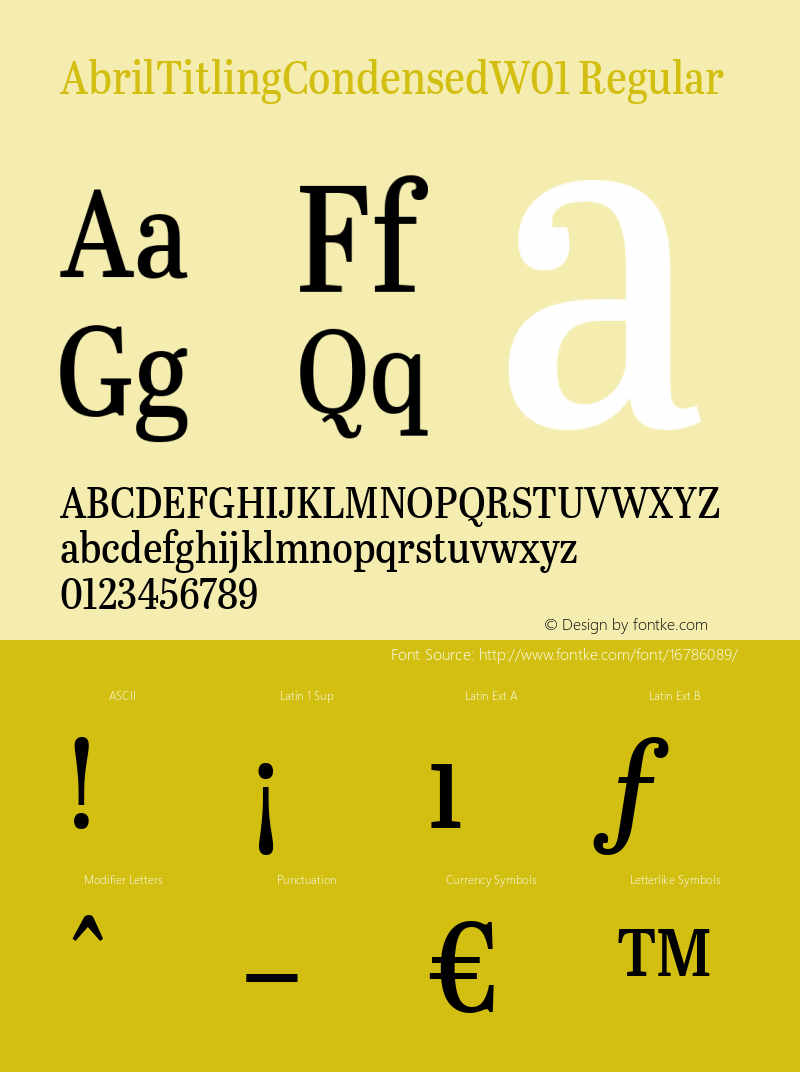 AbrilTitlingCondensedW01 Regular Version 1.00 Font Sample