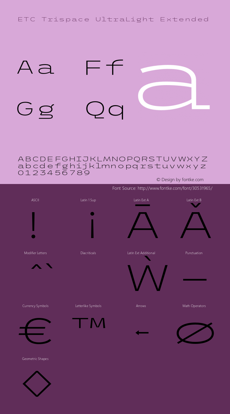 ETC Trispace UltraLight Extended Version 1.400;hotconv 1.0.109;makeotfexe 2.5.65596 Font Sample