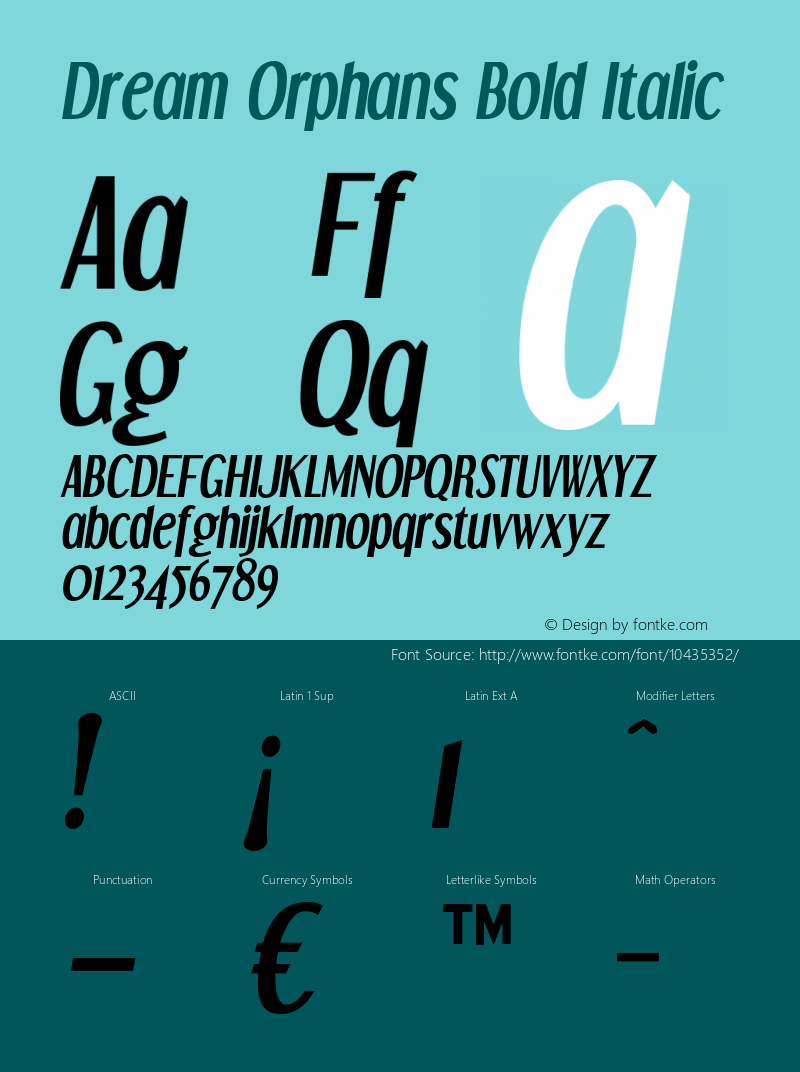 Dream Orphans Bold Italic Version 4.001 Font Sample