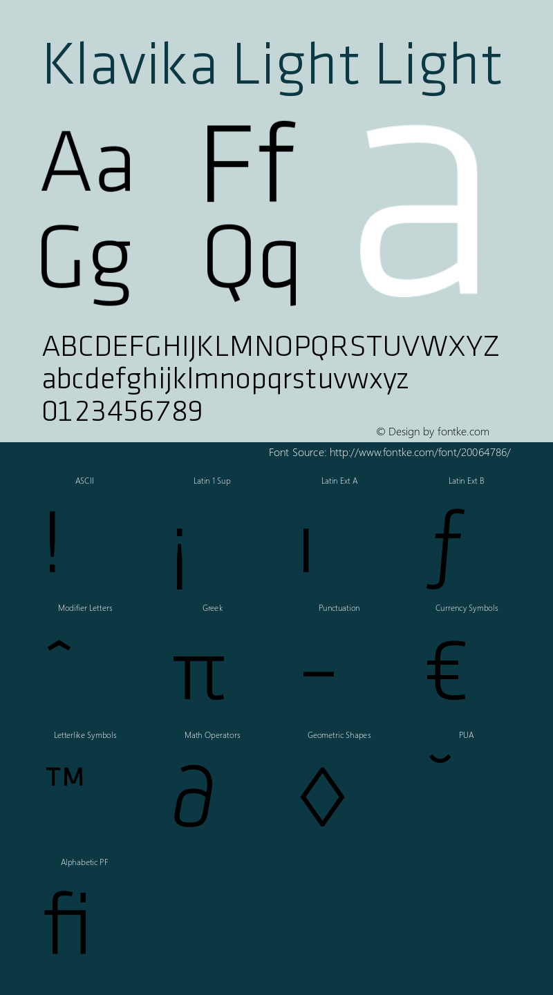 Klavika Light Light Version 1.00 July 9, 2015, initial release Font Sample