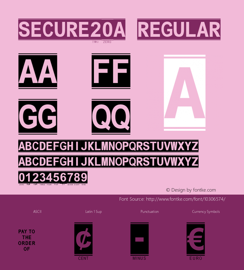 Secure20a Regular Macromedia Fontographer 4.1 3/21/2005 Font Sample