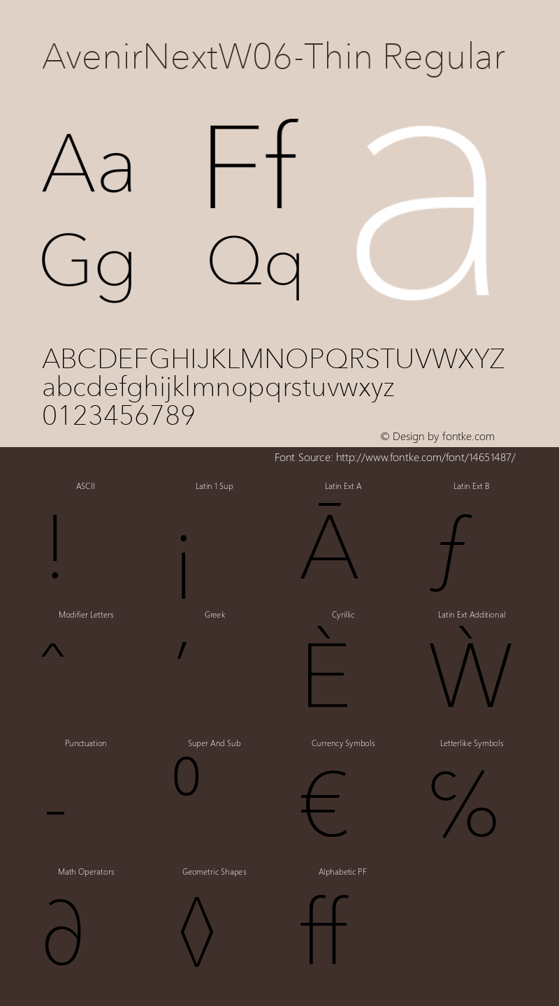 AvenirNextW06-Thin Regular Version 1.0 Font Sample