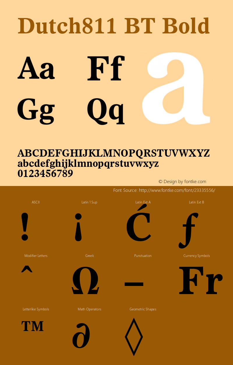 Dutch 811 Bold BT Version 2.1 Font Sample