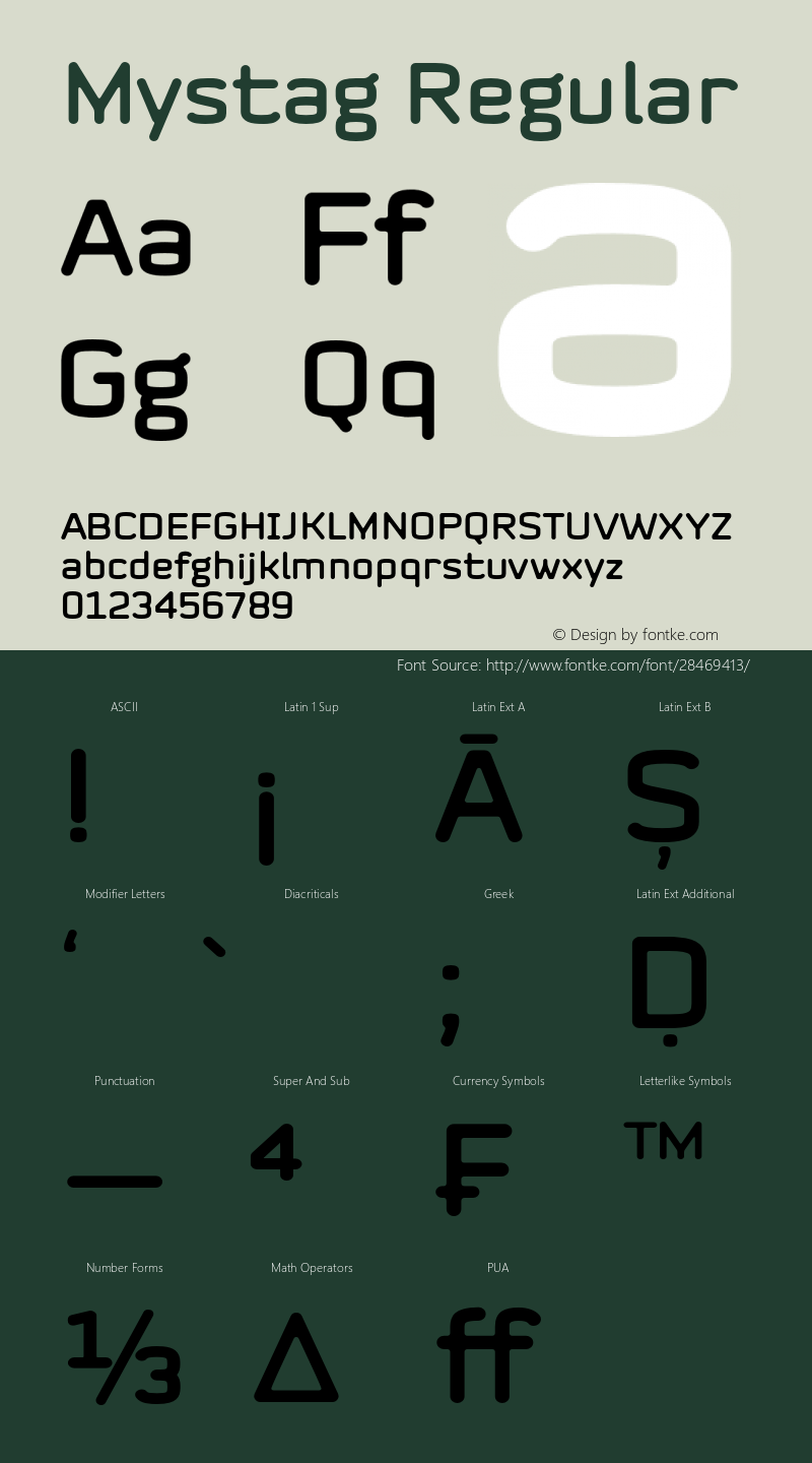 Mystag Version 1.00;November 11, 2018 Font Sample