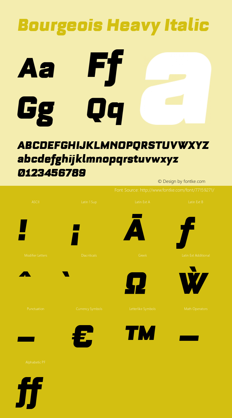 Bourgeois Heavy Italic Version 1.105;PS 001.105;hotconv 1.0.88;makeotf.lib2.5.64775 Font Sample