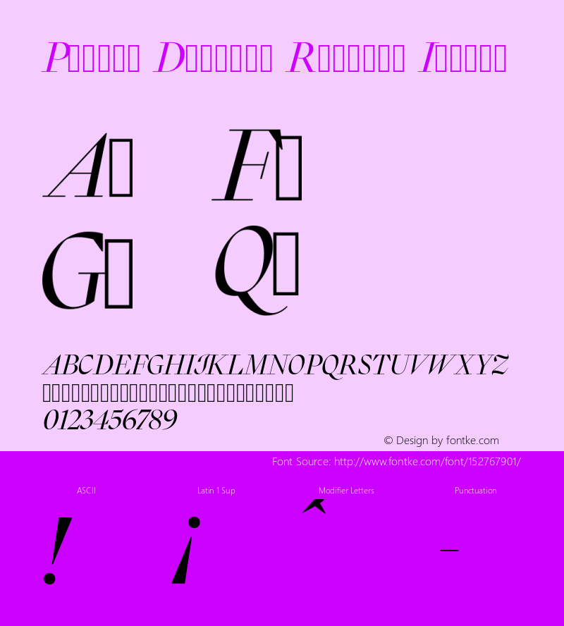 PicaraDisplay-RegularItalic Version 0.000;PS 0.0;hotconv 1.0.72;makeotf.lib2.5.5900 DEVELOPMENT Font Sample