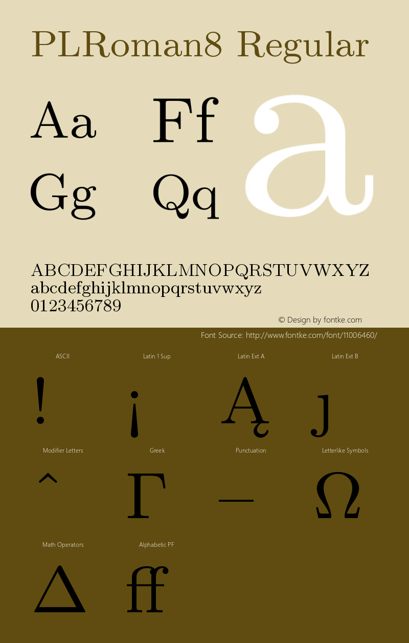 PLRoman8 Regular Version 1.11 Font Sample