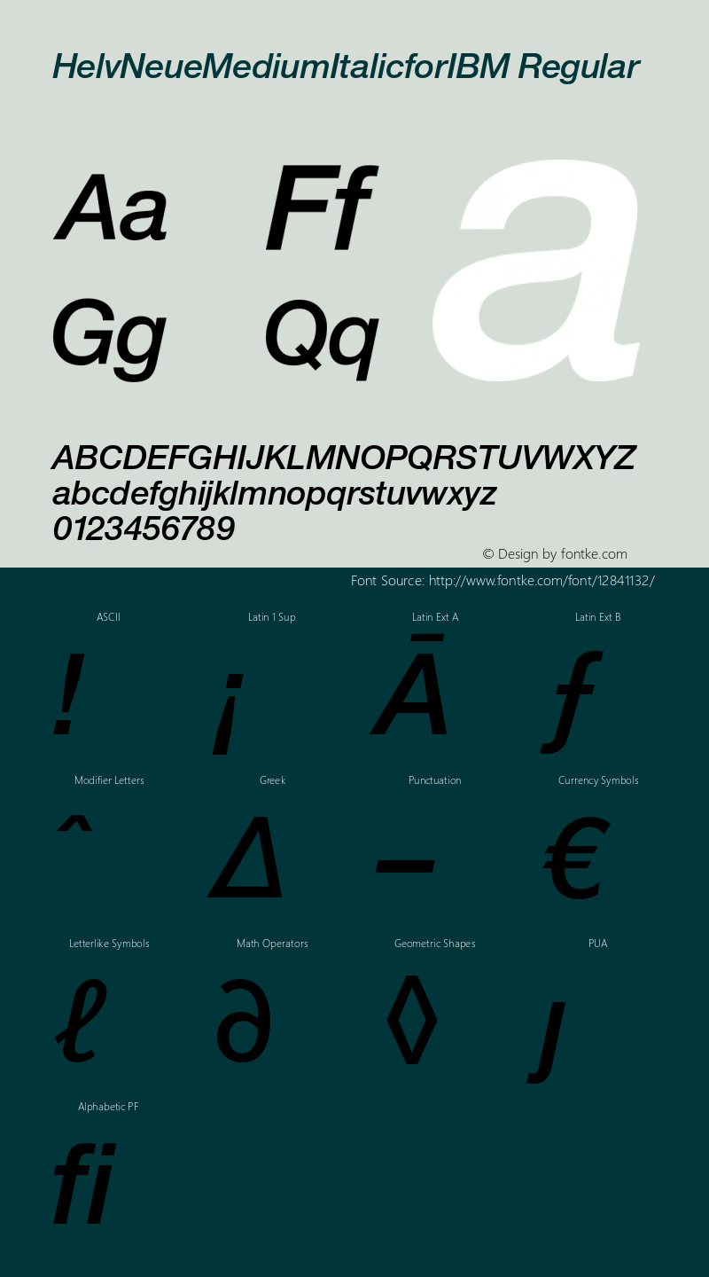 HelvNeueMediumItalicforIBM Regular Version 1.10 Font Sample