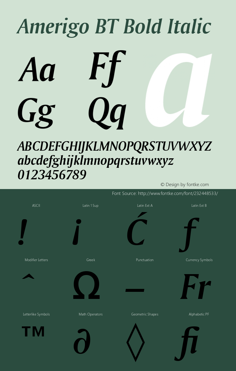 Amerigo BT Bold Italic Version 1.01 emb4-OT图片样张