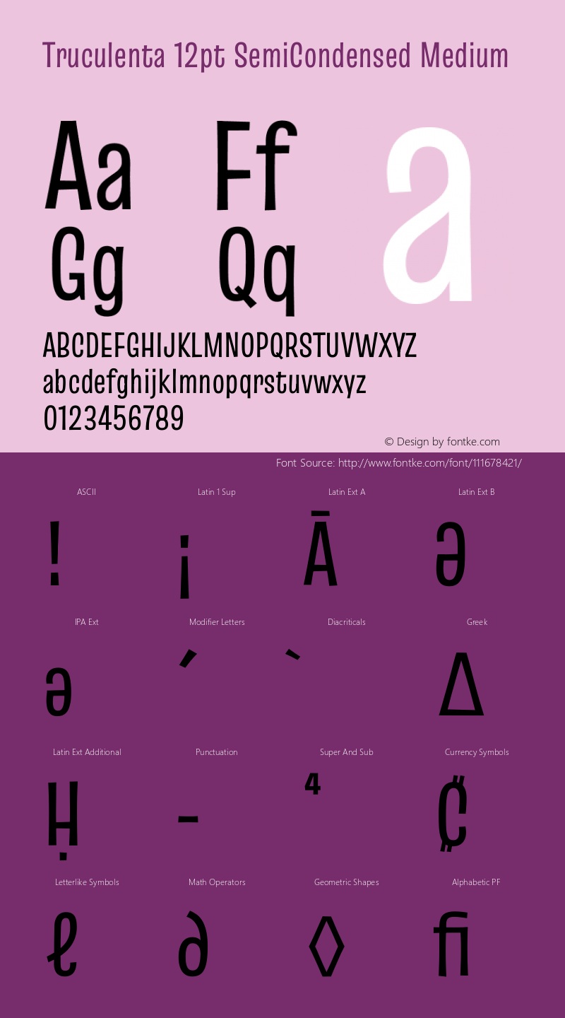 Truculenta 12pt SemiCondensed Medium Version 1.002 Font Sample