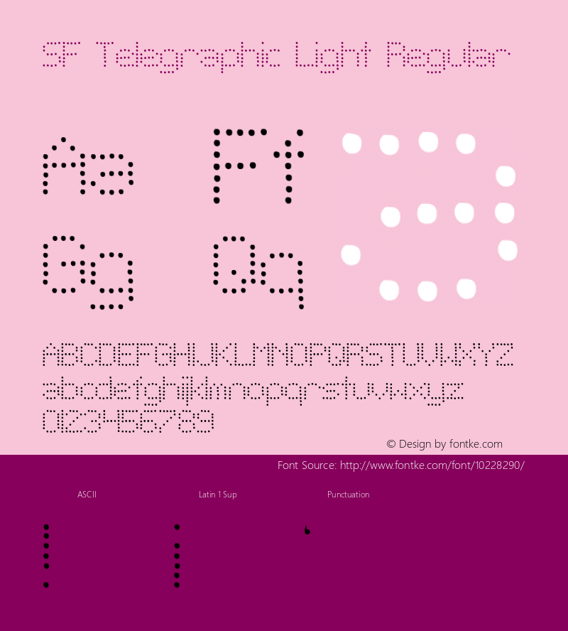 SF Telegraphic Light Regular ver 1.0; 1999. Freeware for non-commercial use. Font Sample