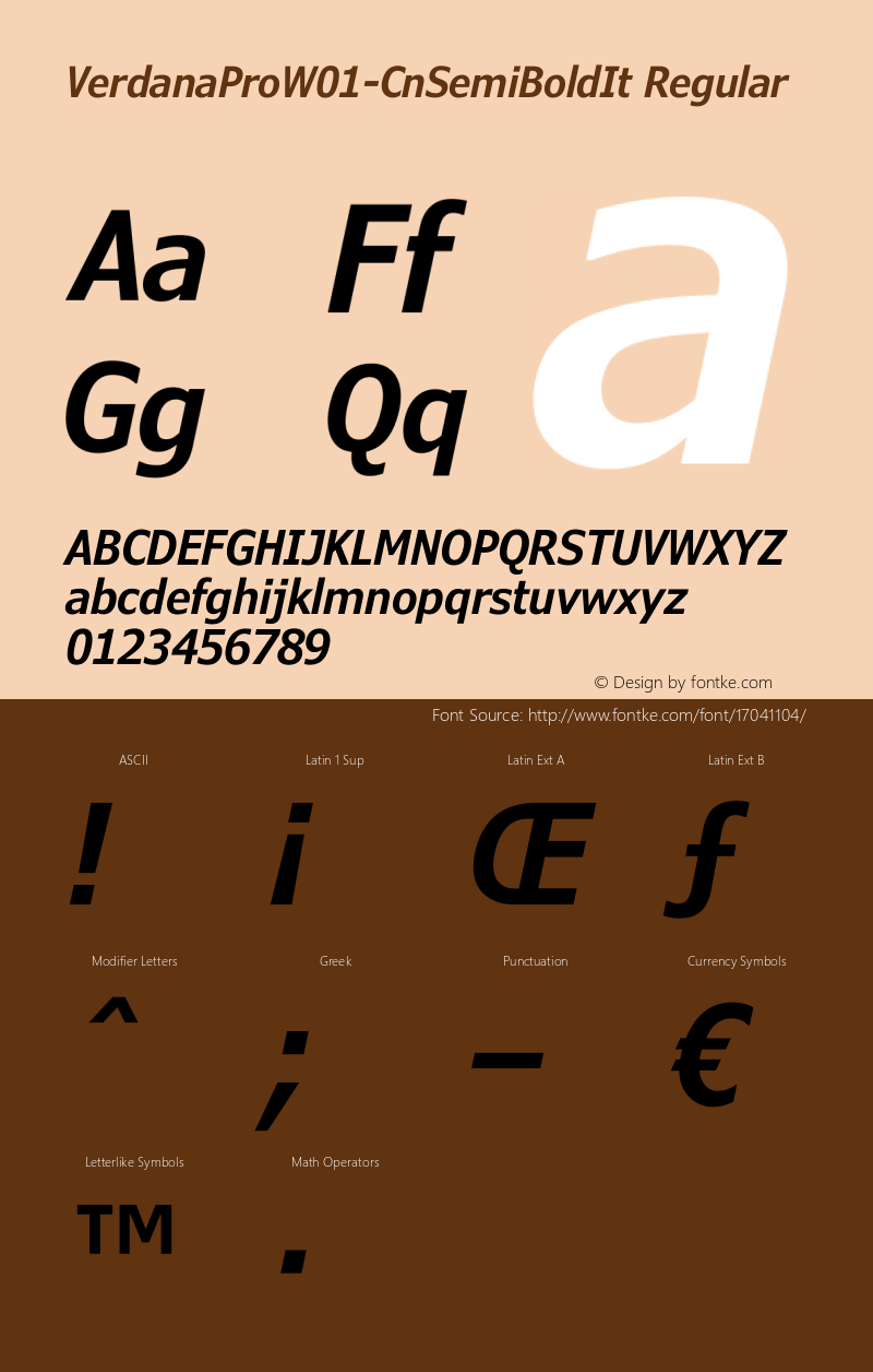 VerdanaProW01-CnSemiBoldIt Regular Version 1.00 Font Sample