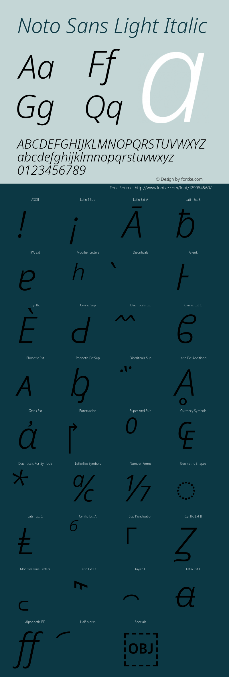 Noto Sans Light Italic Version 2.004 Font Sample