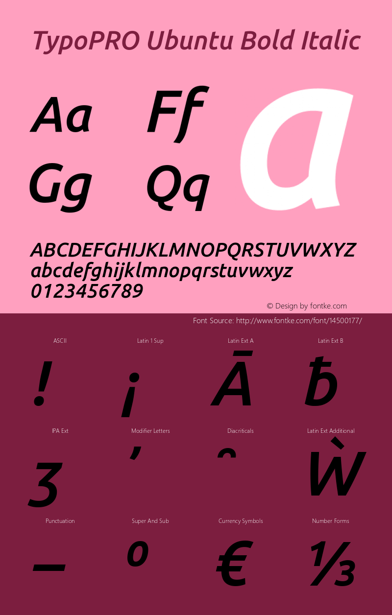 TypoPRO Ubuntu Bold Italic Version 0.80 Font Sample