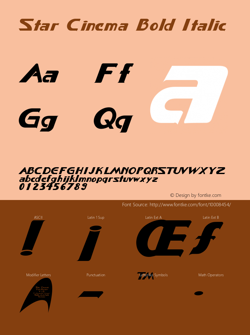 Star Cinema Bold Italic V 1.0 Font Sample